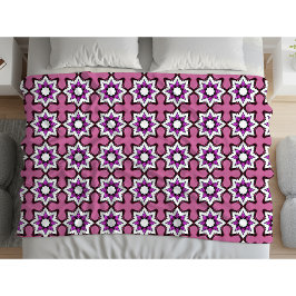 Rosa, svart och vit geometrisk mandala fleecefilt