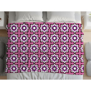 Rosa, svart och vit geometrisk mandala fleecefilt