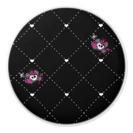 Rosa & Svart Pirat Dödskalle Korsben Punk Möbel Knopp