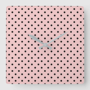 Rosa svart polka punkt fyrkantig klocka