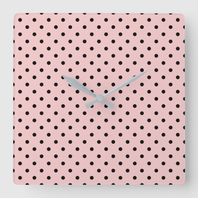 Rosa svart polka punkt fyrkantig klocka (Framsida)