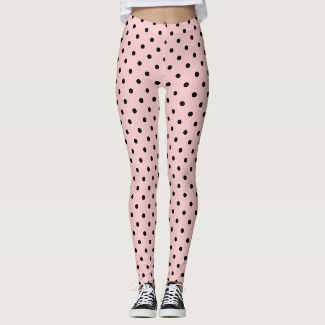 Rosa svart polka punkt leggings (Framsida)