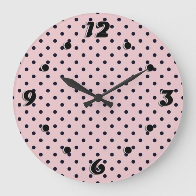 Rosa svart polka punkt stor klocka (Framsida)