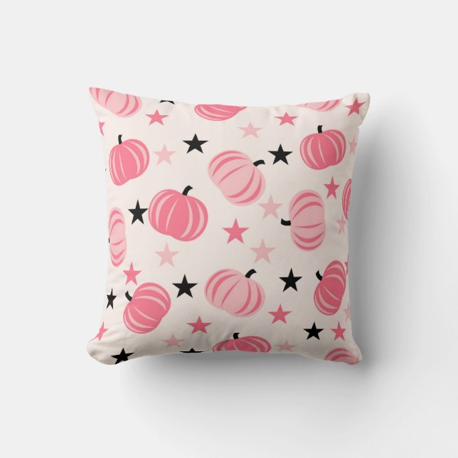 Rosa & svart Pumpkin med Stars Halloween och höste Kudde (Framsida)