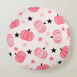 Rosa & svart Pumpkin med Stars Halloween och höste Rund Kudde
