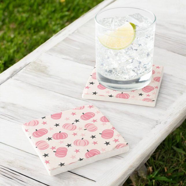 Rosa & svart Pumpkin med Stars Halloween och höste Stenunderlägg (Skapare uppladdad)