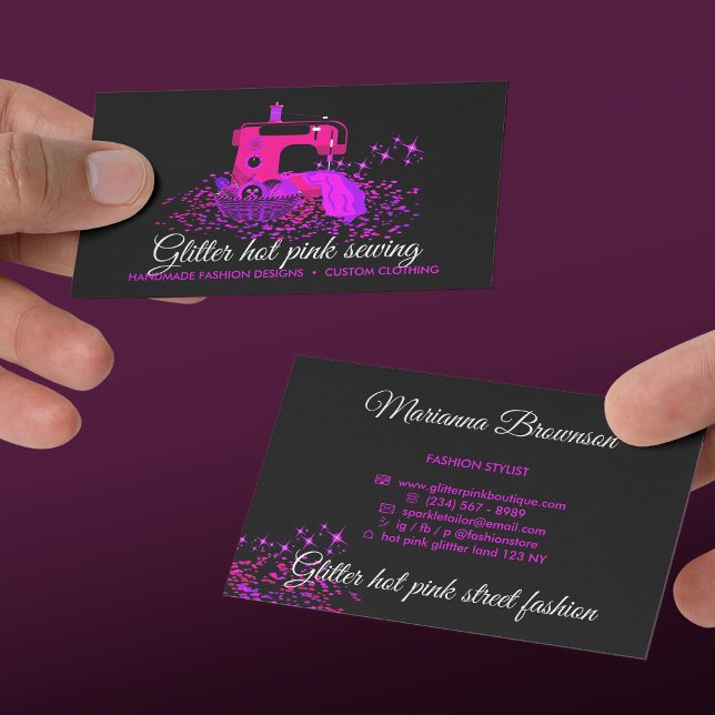 Rosa Svart Quilt Sy maskin sömmerska skräddare Visitkort (Pink Black Quilt Sewing Machine Seamstress Tailor Business Card)