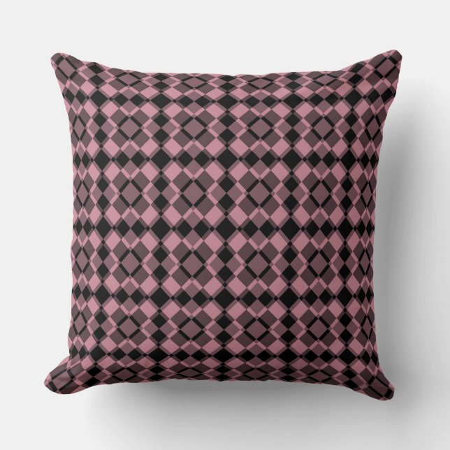 Rosa svart rutig argyle-mönster kudde (Framsida)