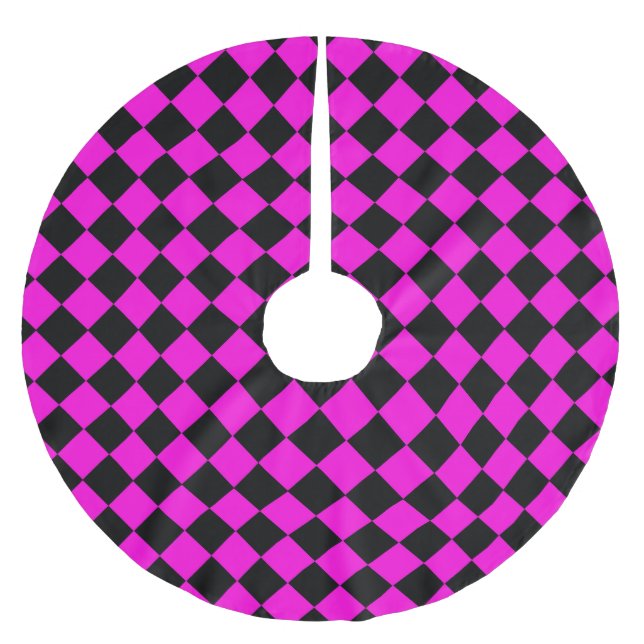 Rosa svart rutig diamantmönster julgransmatta borstad polyester (Framsidan)
