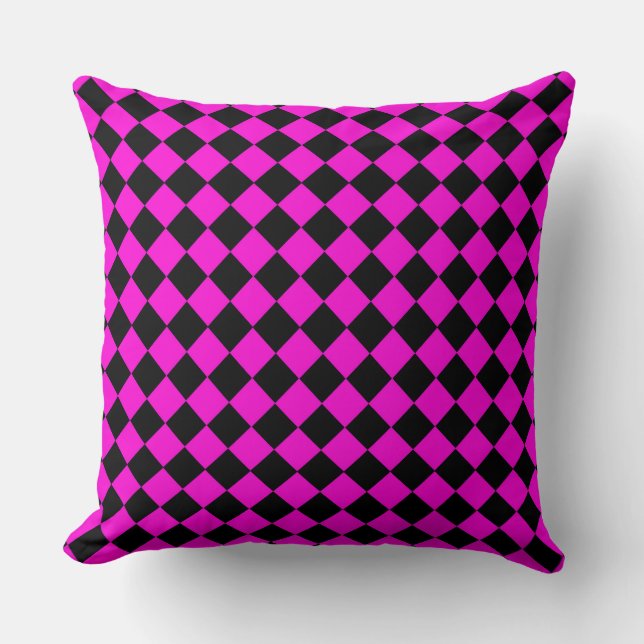 Rosa svart rutig diamantmönster kudde (Framsida)