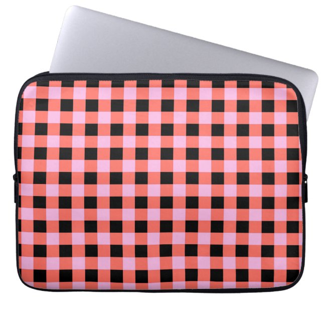 Rosa svart rutig gingham-mönster laptop fodral (Framsidan)