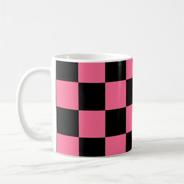 Rosa svart rutigt mönster kaffemugg (Vänster)