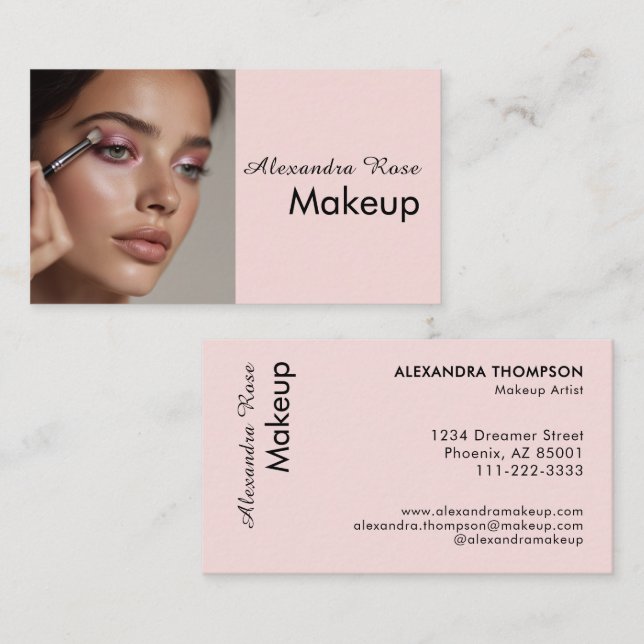 Rosa svart script foto makeup  visitkort (Fram/baksida)