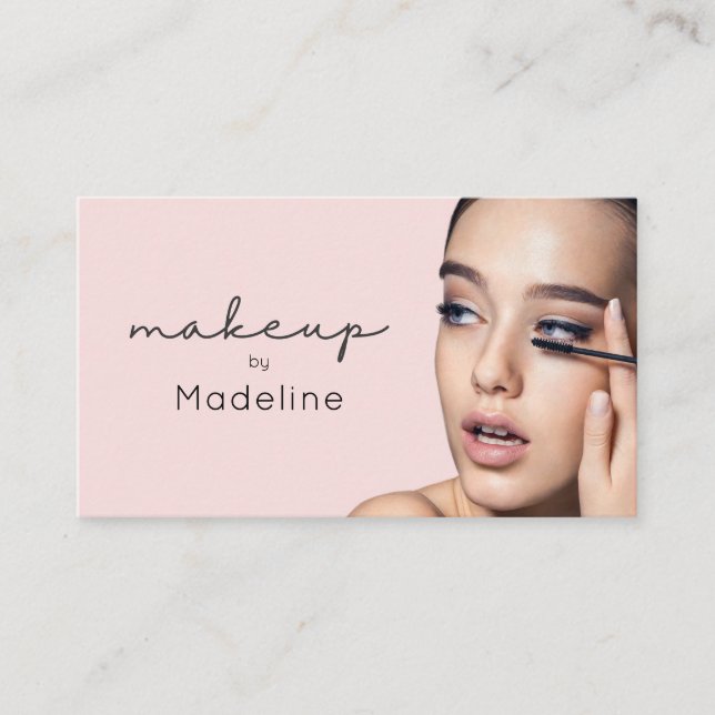 Rosa svart script foto makeup visitkort (Framsida)