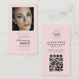 Rosa svart script foto QR-kod smink  Visitkort