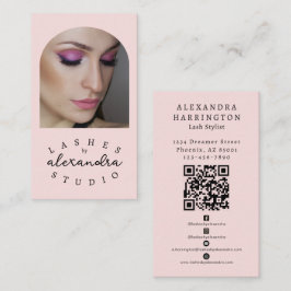 Rosa svart script foto QR-kod social ikon Visitkort