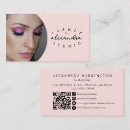 Rosa svart script foto QR-kod social ikon Visitkort
