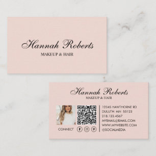 Rosa svart script social QR-kod hår makeup Visitkort
