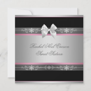 Rosa svart silver elegant Sweet Sixteen Inbjudningar