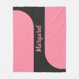 rosa & svart skript flickaktigt monogramnamn fleecefilt