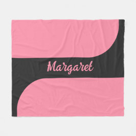 rosa & svart skript flickaktigt monogramnamn fleecefilt