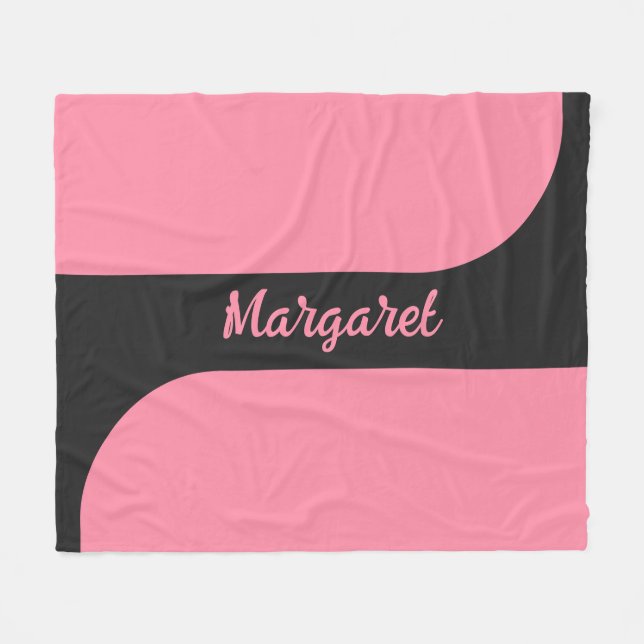 rosa & svart skript flickaktigt monogramnamn fleecefilt (Framsidan (Horisontell))