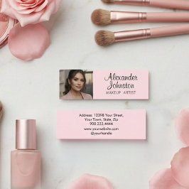 Rosa svart skript Foto Makeup MIni Visitkort