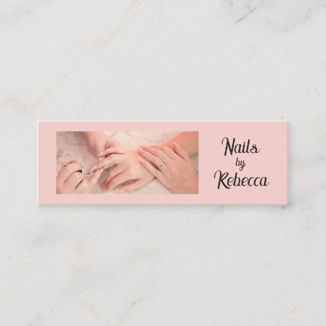 Rosa svart skript Foto Nagel Manikyr Mini Visitkort (Framsida)