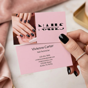 Rosa svart skript Foto Nagelkonst Salong Visitkort