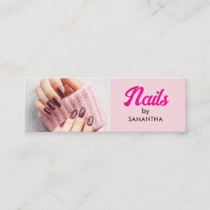 Rosa svart skript Foto Naglar Mini Visitkort