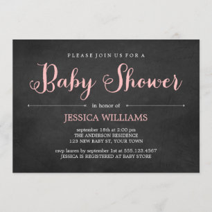 Rosa svart tavlababy shower inbjudningar