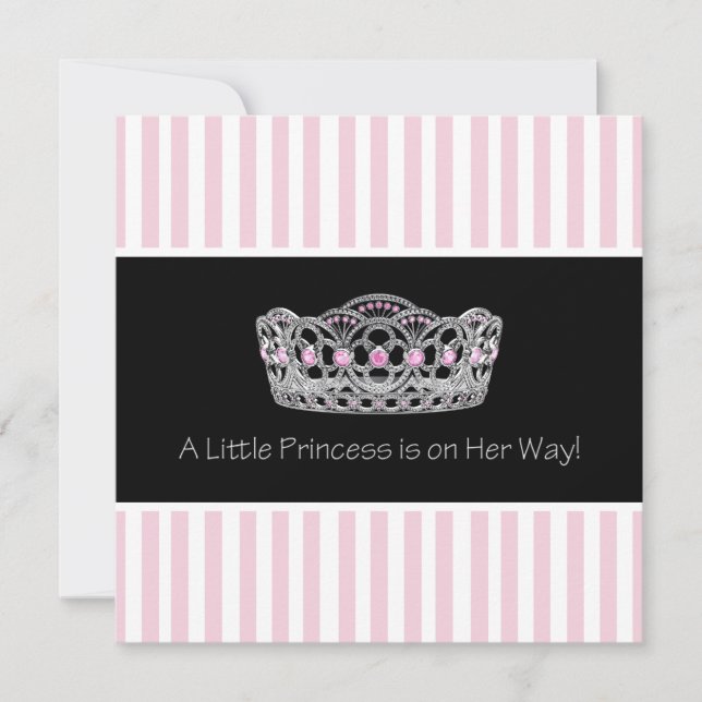 Rosa Svart Tiara Prinsessa Baby Shower Inbjudningar (Framsida)