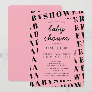 Rosa svart trendig modern baby shower inbjudan