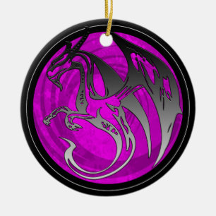 Rosa svart vinge grunge drake runt ornament