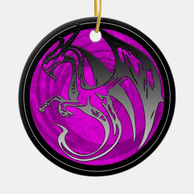 Rosa svart vinge grunge drake runt ornament (Framsidan)