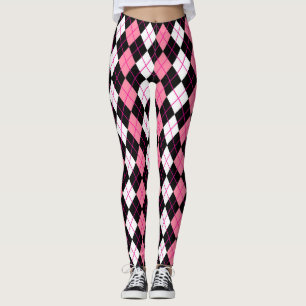 Rosa Svart Vit Argyle Diamant Design Leggings