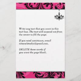 Rosa, svart, vit chandelier, Scrolls Stationery Brevpapper