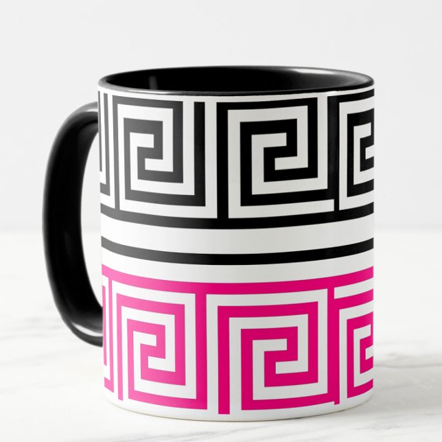 Rosa svart vit Grekisk nyckel Fret mönster design  Mugg (Skapare uppladdad)