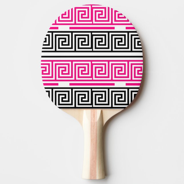 Rosa svart vit Grekisk nyckel Fret mönster design  Pingisracket (Framsidan)