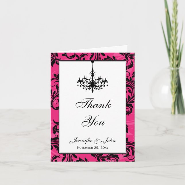 Rosa Svart Vit Ljuskrona Tacksamt Brevkort Tack Kort (Framsida)