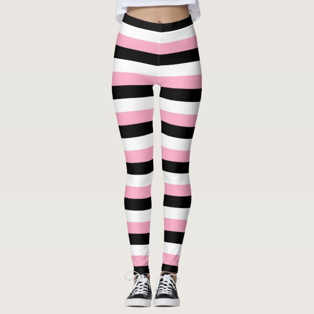 Rosa, svart, vit Rand Leggings (Framsida)