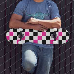 Rosa svart vit rutig mönsterdesign mini skateboard bräda 18,5 cm