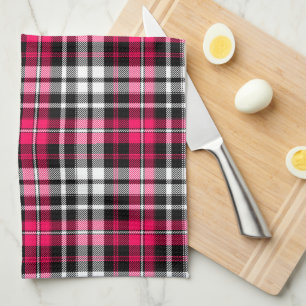 Rosa svart vit rutig Tartan Kökshandduk