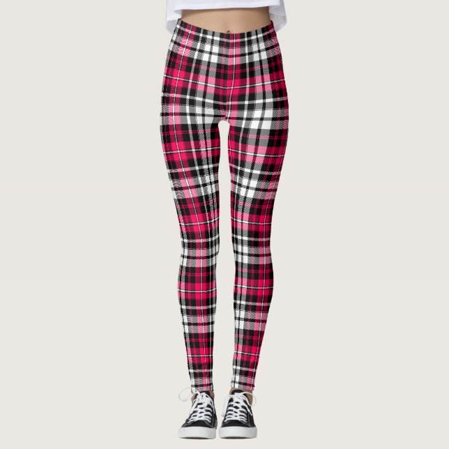 Rosa svart vit rutig Tartan  Leggings (Framsida)
