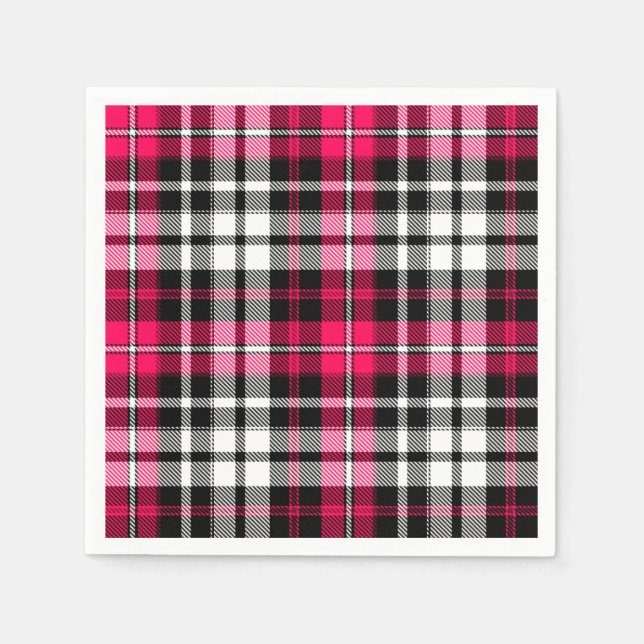 Rosa svart vit rutig Tartan  Pappersservett (Framsidan)