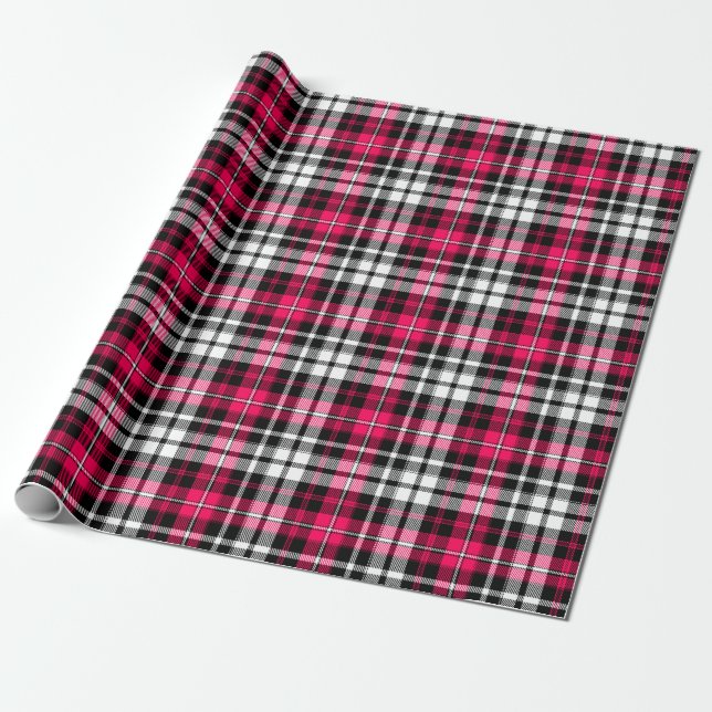 Rosa svart vit rutig Tartan  Presentpapper (Utrullad)