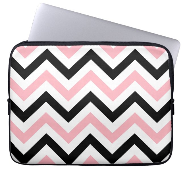 Rosa, svart, vit, stor Chevron ZigZag Mönster Laptop Sleeve (Framsidan)