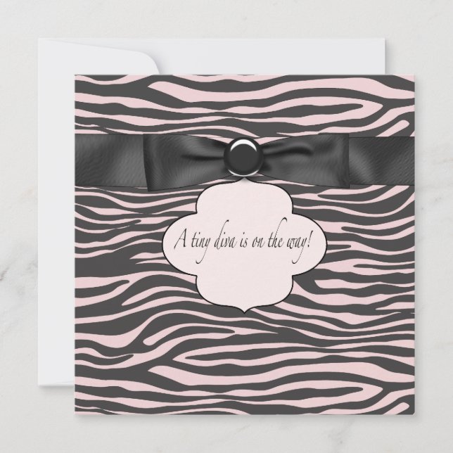 Rosa Svart Zebra Babyflicka Babyshower Inbjudningar (Framsida)