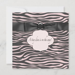 Rosa Svart Zebra Babyflicka Babyshower Inbjudningar