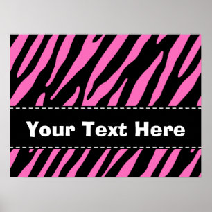 Rosa & svart Zebra ränder; djurtryck Poster